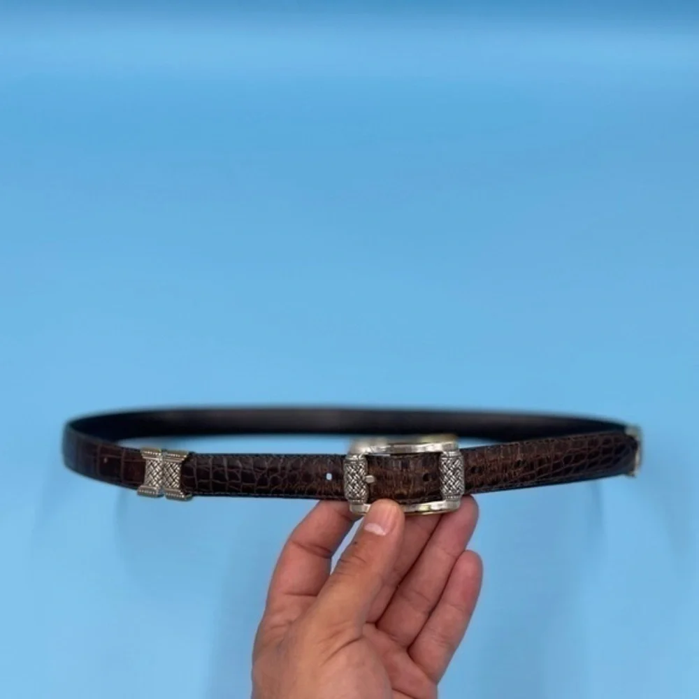 Vintage Genuine Leather Engraved Metal Belt